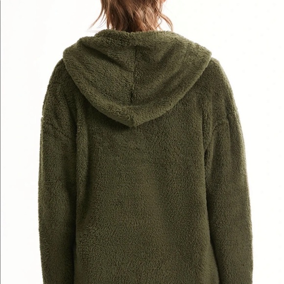 Bobeau Green Full-Zip Teddy Hoodie Jacket Sweatshirt Warm Winter Cozy Size S - Picture 1 of 3